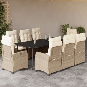 Set comedor de jardín 9 pzas con cojines ratán sintético beige en Conjuntos de jardín | Comprar online en Foru.es