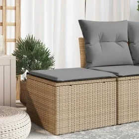 Taburete de jardín con cojín ratán sintético beige 55x55x37cm de , Otomanas de exterior - Ref: Foro24-366090, Precio: 52,79 €...