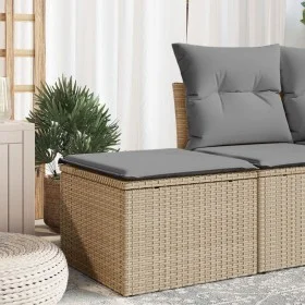 Taburete de jardín con cojín ratán sintético beige 55x55x37cm de , Otomanas de exterior - Ref: Foro24-366092, Precio: 60,54 €...