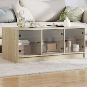 Mesa de centro con puertas de vidrio roble Sonoma 102x50x42 cm de , Mesas de centro - Ref: Foro24-836415, Precio: 77,80 €, De...