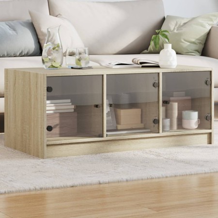 Mesa de centro con puertas de vidrio roble Sonoma 102x50x42 cm de , Mesas de centro - Ref: Foro24-836415, Precio: 78,76 €, De...