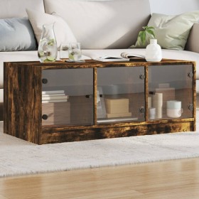 Mesa de centro con puertas de vidrio roble ahumado 102x50x42 cm de , Mesas de centro - Ref: Foro24-836417, Precio: 78,76 €, D...
