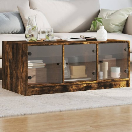Mesa de centro con puertas de vidrio roble ahumado 102x50x42 cm de , Mesas de centro - Ref: Foro24-836417, Precio: 78,76 €, D...