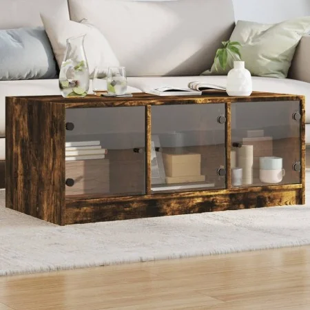 Mesa de centro con puertas de vidrio roble ahumado 102x50x42 cm de , Mesas de centro - Ref: Foro24-836417, Precio: 77,80 €, D...