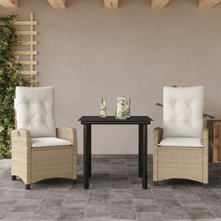 Set comedor de jardín 3 pzas con cojines ratán sintético beige en Conjuntos de jardín | Comprar online en Foru.es