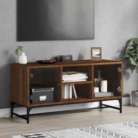 Mueble de TV con puertas de vidrio marrón roble 102x37x50 cm de , Muebles TV - Ref: Foro24-836538, Precio: 54,95 €, Descuento: %
