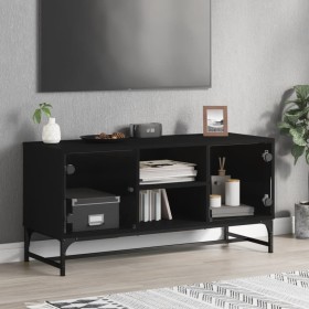 Mueble de TV con puertas de vidrio negro 102x37x50 cm de , Muebles TV - Ref: Foro24-836533, Precio: 67,65 €, Descuento: %