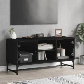Mueble de TV con puertas de vidrio negro 102x37x50 cm de , Muebles TV - Ref: Foro24-836533, Precio: 66,82 €, Descuento: %
