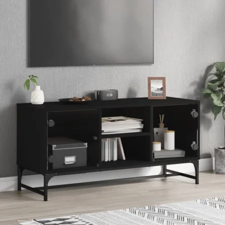Mueble de TV con puertas de vidrio negro 102x37x50 cm de , Muebles TV - Ref: Foro24-836533, Precio: 66,82 €, Descuento: %