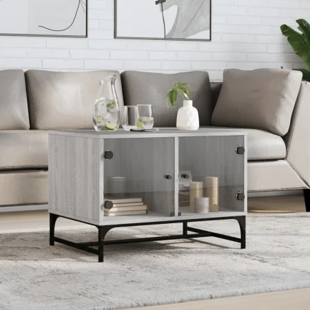 Mesa de centro con puertas de vidrio gris Sonoma 68,5x50x50 cm de , Mesas de centro - Ref: Foro24-836544, Precio: 49,36 €, De...