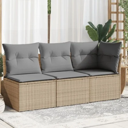 Sofá de jardín de 3 plazas con cojines ratán sintético beige de , Sofás de exterior - Ref: Foro24-366103, Precio: 195,49 €, D...