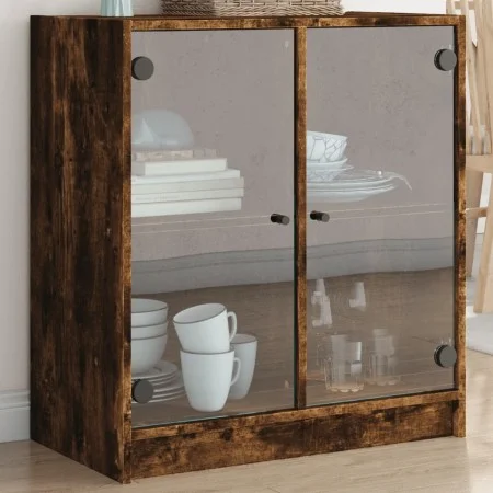 Armario auxiliar puertas de vidrio roble ahumado 68x37x75,5 cm de , Aparadores - Ref: Foro24-836424, Precio: 68,79 €, Descuen...