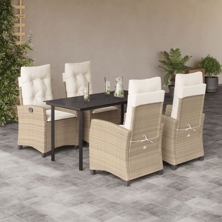 Set comedor de jardín 5 pzas con cojines ratán sintético beige en Conjuntos de jardín | Comprar online en Foru.es