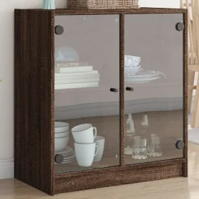 Armario auxiliar puertas de vidrio marrón roble 68x37x75,5 cm de , Aparadores - Ref: Foro24-836426, Precio: 73,30 €, Descuent...