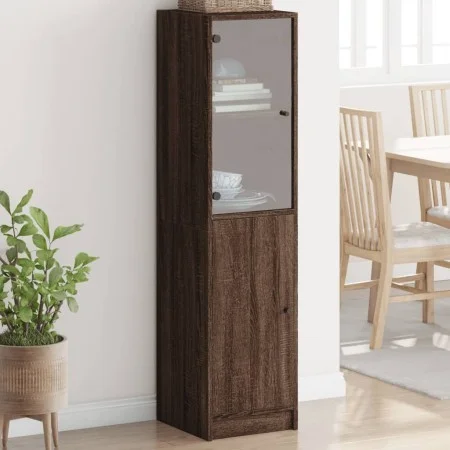Aparador con puerta de vidrio marrón roble 35x37x142 cm de , Aparadores - Ref: Foro24-836447, Precio: 86,99 €, Descuento: %