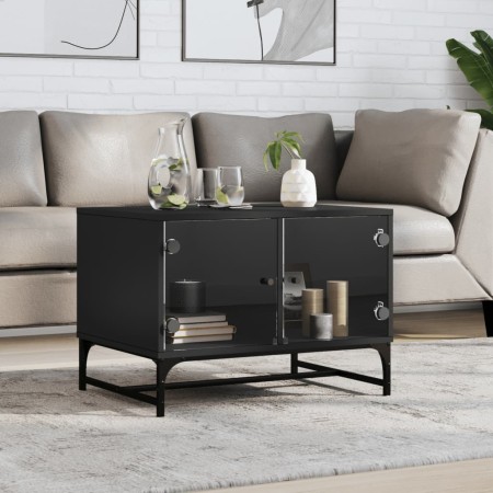 Mesa de centro con puertas de vidrio negra 68,5x50x50 cm de , Mesas de centro - Ref: Foro24-836540, Precio: 49,79 €, Descuent...
