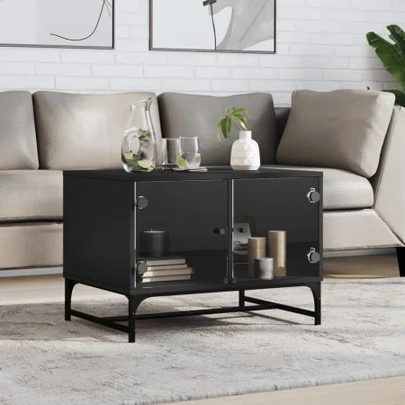 Mesa de centro con puertas de vidrio negra 68,5x50x50 cm de , Mesas de centro - Ref: Foro24-836540, Precio: 49,36 €, Descuent...