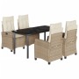 Set comedor de jardín 5 pzas con cojines ratán sintético beige en Conjuntos de jardín | Comprar online en Foru.es