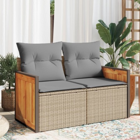 Sofá de jardín con cojines de 2 plazas ratán sintético beige de , Sofás de exterior - Ref: Foro24-366111, Precio: 157,23 €, D...