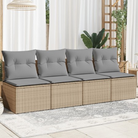 Sofá de jardín de 4 plazas con cojines ratán sintético beige de , Sofás de exterior - Ref: Foro24-366089, Precio: 203,91 €, D...