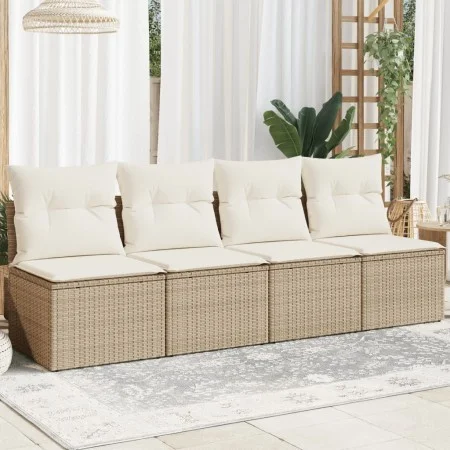 Sofá de jardín de 4 plazas con cojines ratán sintético beige by , Outdoor sofas - Ref: Foro24-366054, Price: 236,83 €, Discou...
