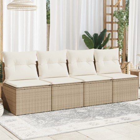 Sofá de jardín de 4 plazas con cojines ratán sintético beige de , Sofás de exterior - Ref: Foro24-366054, Precio: 223,52 €, D...