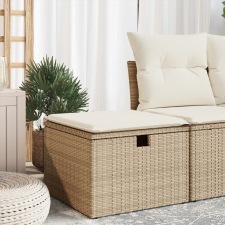 Taburete de jardín con cojín ratán sintético beige 55x55x37cm de , Otomanas de exterior - Ref: Foro24-366056, Precio: 73,53 €...