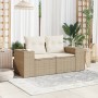 Sofá de jardín con cojines de 2 plazas ratán sintético beige de , Sofás de exterior - Ref: Foro24-366063, Precio: 185,38 €, D...