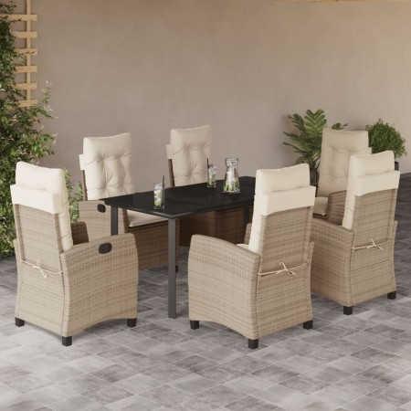 Set comedor de jardín 7 pzas con cojines ratán sintético beige en Conjuntos de jardín | Comprar online en Foru.es