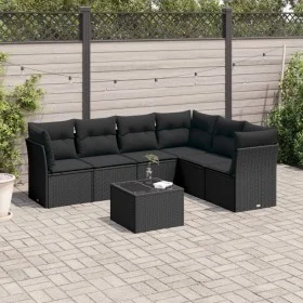 Set de comedor de jardín 7 pzas y cojines ratán sintético negro de , Conjuntos de jardín - Ref: Foro24-3217685, Precio: 457,8...