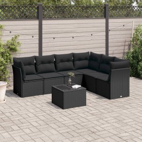 Set de comedor de jardín 7 pzas y cojines ratán sintético negro de , Conjuntos de jardín - Ref: Foro24-3217685, Precio: 438,2...