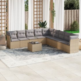 Juego de sofás jardín con cojines beige 10 pzas ratán sintético de , Conjuntos de jardín - Ref: Foro24-3217789, Precio: 608,3...
