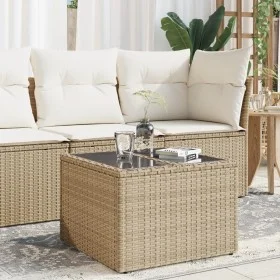 Mesa de jardín superficie de vidrio ratán PE beige 55x55x37 cm de , Mesas de jardín - Ref: Foro24-366058, Precio: 61,75 €, De...