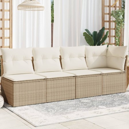 Sofá de jardín de 4 plazas con cojines ratán sintético beige de , Sofás de exterior - Ref: Foro24-366053, Precio: 243,88 €, D...