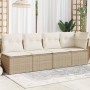 Sofá de jardín de 4 plazas con cojines ratán sintético beige de , Sofás de exterior - Ref: Foro24-366053, Precio: 243,88 €, D...