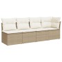 Sofá de jardín de 4 plazas con cojines ratán sintético beige de , Sofás de exterior - Ref: Foro24-366053, Precio: 243,88 €, D...