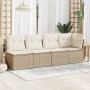 Sofá de jardín de 4 plazas con cojines ratán sintético beige de , Sofás de exterior - Ref: Foro24-366053, Precio: 243,88 €, D...