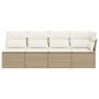 Sofá de jardín de 4 plazas con cojines ratán sintético beige de , Sofás de exterior - Ref: Foro24-366053, Precio: 243,88 €, D...