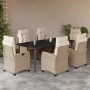Set comedor de jardín 7 pzas con cojines ratán sintético beige en Conjuntos de jardín | Comprar online en Foru.es