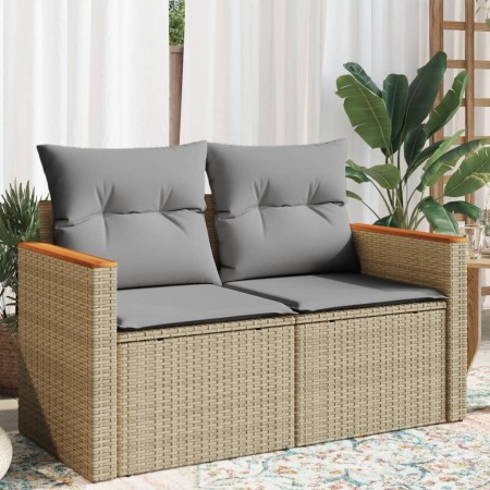 Sofá de jardín con cojines de 2 plazas ratán sintético beige de , Sofás de exterior - Ref: Foro24-366109, Precio: 159,79 €, D...