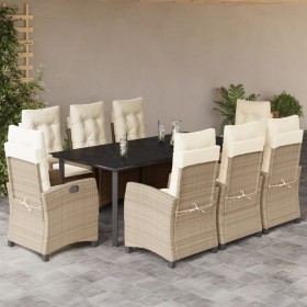 Set comedor de jardín 9 pzas con cojines ratán sintético beige en Conjuntos de jardín | Comprar online en Foru.es