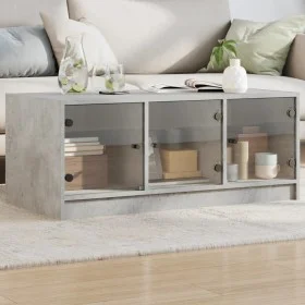 Coffee table with glass doors in concrete 102x50x42 cm by , Coffee table - Ref: Foro24-836416, Price: 77,80 €, Discount: %