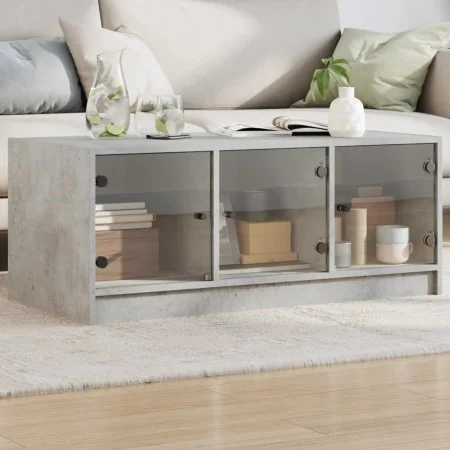Mesa de centro con puertas de vidrio grs hormigón 102x50x42 cm de , Mesas de centro - Ref: Foro24-836416, Precio: 77,80 €, De...