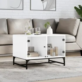 Mesa de centro con puertas de vidrio blanca 68,5x50x50 cm de , Mesas de centro - Ref: Foro24-836539, Precio: 49,36 €, Descuen...