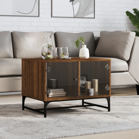 Mesa de centro con puertas de vidrio marrón roble 68,5x50x50 cm de , Mesas de centro - Ref: Foro24-836545, Precio: 49,79 €, D...
