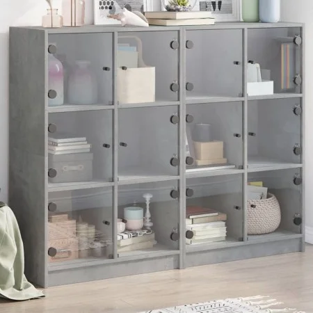 Estantería con puertas madera de ingeniería gris 136x37x109 cm de , Librerías y estanterías - Ref: Foro24-3206513, Precio: 22...