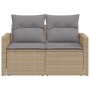 Sofá de jardín con cojines de 2 plazas ratán sintético beige de , Sofás de exterior - Ref: Foro24-366106, Precio: 194,17 €, D...