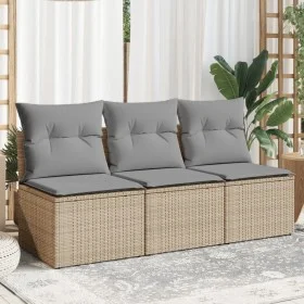 Sofá de jardín de 3 plazas con cojines ratán sintético beige de , Sofás de exterior - Ref: Foro24-366104, Precio: 159,20 €, D...