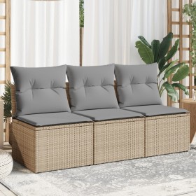 Sofá de jardín de 3 plazas con cojines ratán sintético beige de , Sofás de exterior - Ref: Foro24-366104, Precio: 161,62 €, D...