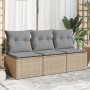Sofá de jardín de 3 plazas con cojines ratán sintético beige de , Sofás de exterior - Ref: Foro24-366104, Precio: 161,62 €, D...
